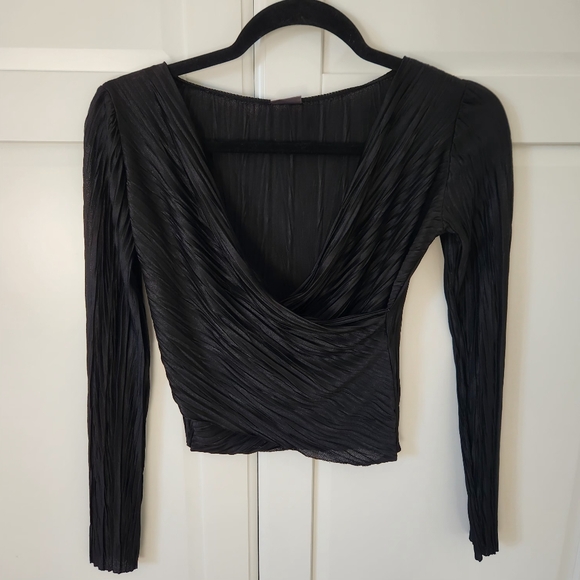 ZARA Black crop top crossed front ribbed Size S - Picture 1 of 5